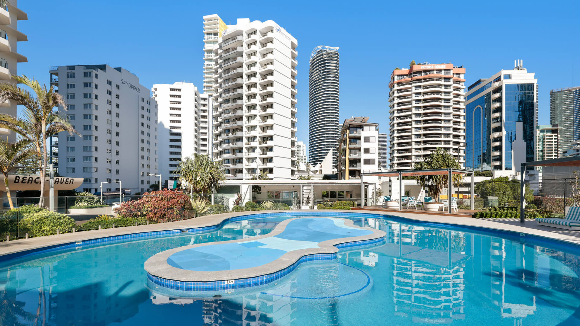 Modern and large outdoor pool at ULTIQA Beach Haven