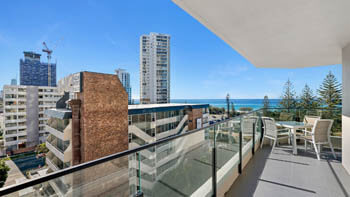 Spacious beachfront balcony overlooking the ocean at ULTIQA Beach Haven on Broadbeach.