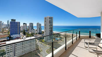 Balcony of a Gold Coast coastal view from ULTIQA Beach Haven on Broadbeach.